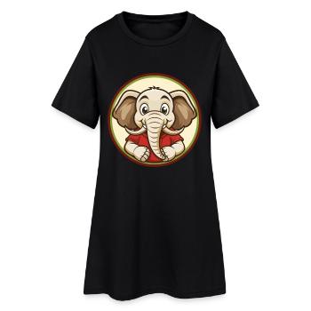 Elephant Colorful Kawaii Cartoon Character Clipart - Women’s T-Shirt Dress - black - Front