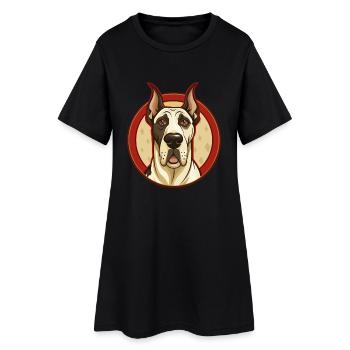 Chien Dogue Allemand Personnage De Dessin Animé Kawaii Coloré - Robe T-shirt Femme - noir - Devant