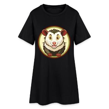 Opossum coloré Kawaii Dessin animé Personnage Clipart - Robe T-shirt Femme - noir - Devant