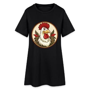 Coq coloré Kawaii Dessin animé Personnage Clipart - Robe T-shirt Femme - noir - Devant