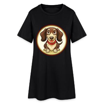 Teckel chien coloré Kawaii dessin animé Clipart animal de compagnie - Robe T-shirt Femme - noir - Devant
