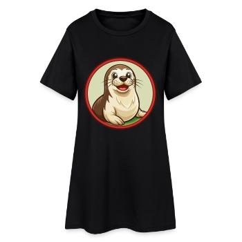 phoque coloré Kawaii dessin animé personnage Clipart Animal de compagnie - Robe T-shirt Femme - noir - Devant