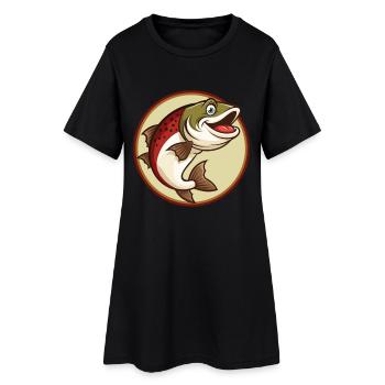 Saumon coloré Kawaii Dessin animé Personnage Clipart - Robe T-shirt Femme - noir - Devant