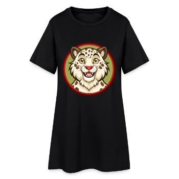 Schneeleopard Bunte Kawaii Cartoon Figur Haustier - Frauen T-Shirt-Kleid - Schwarz - Vorne