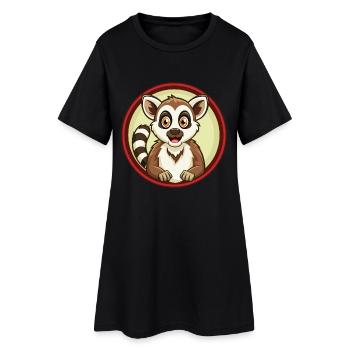 Lémurien coloré Kawaii Dessin animé Personnage Clipart - Robe T-shirt Femme - noir - Devant