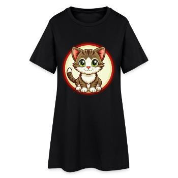Kitten Colorful Kawaii Cartoon Character Clipart - Women’s T-Shirt Dress - black - Front