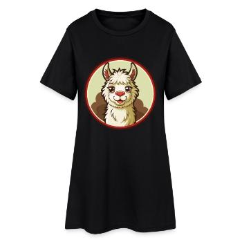 Lama coloré Kawaii Dessin animé Personnage Clipart - Robe T-shirt Femme - noir - Devant