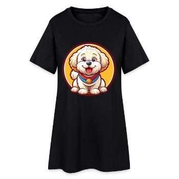 Bichon frisé chien drôle Kawaii dessin animé animal de compagnie - Robe T-shirt Femme - noir - Devant