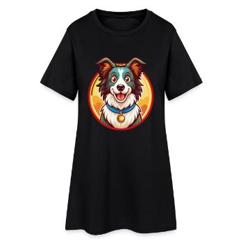 Border Collie Dog Funny Kawaii Cartoon Animal Pet - Women’s T-Shirt Dress - black - Front