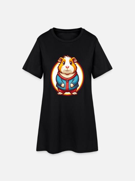 Cochon d’Inde Drôle Kawaii Dessin animé Clipart Animal Animal - Robe T-shirt Femme - noir