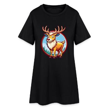 Elk mignon drôle Kawaii dessin animé Clipart animal de compagnie - Robe T-shirt Femme - noir - Devant