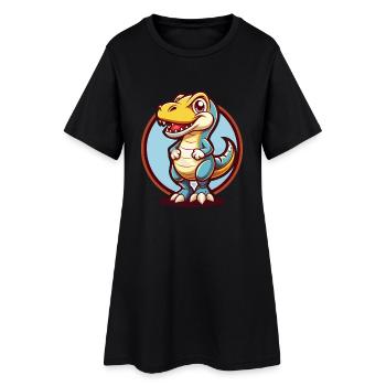 Dinosaur Funny Kawaii Cartoon Clipart Animal Pet - Women’s T-Shirt Dress - black - Front