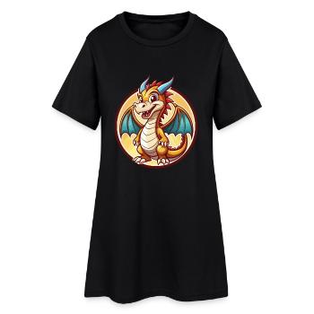 Dragon Drôle Kawaii Dessin animé Clipart Animal de compagnie - Robe T-shirt Femme - noir - Devant