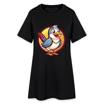Coucou Oiseau Drôle Kawaii Dessin animé Clipart Animal - Robe T-shirt Femme - noir - Devant