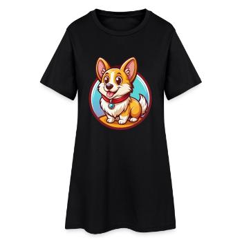 Corgi chien drôle Kawaii dessin animé Clipart animal de compagnie - Robe T-shirt Femme - noir - Devant