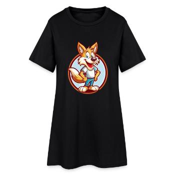 Coyote Drôle Kawaii Dessin animé Clipart Animal de compagnie - Robe T-shirt Femme - noir - Devant