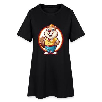 Castor Drôle Kawaii Dessin animé Clipart Animal Animal de compagnie - Robe T-shirt Femme - noir - Devant