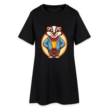 blaireau drôle Kawaii dessin animé Clipart animal de compagnie - Robe T-shirt Femme - noir - Devant