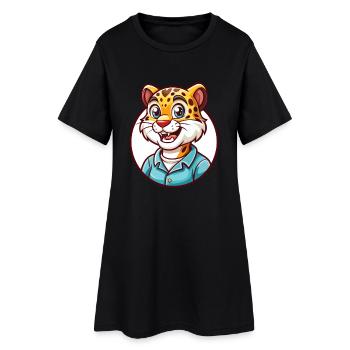 Amour léopard drôle Kawaii dessin animé Clipart Animal - Robe T-shirt Femme - noir - Devant