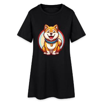 Akita Dog Funny Kawaii Cartoon Clipart Animal Pet - Women’s T-Shirt Dress - black - Front