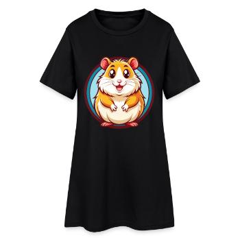 Hamster Drôle Kawaii Dessin animé Clipart Animal de compagnie - Robe T-shirt Femme - noir - Devant