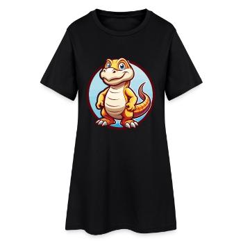 Komodo Dragon Drôle Kawaii Dessin animé Clipart Animal - Robe T-shirt Femme - noir - Devant