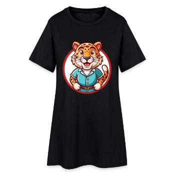 Léopard Drôle Kawaii Dessin animé Clipart Animal de compagnie - Robe T-shirt Femme - noir - Devant