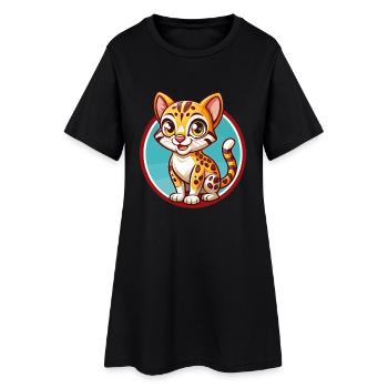 Ocelot drôle Kawaii dessin animé Clipart Animal de compagnie - Robe T-shirt Femme - noir - Devant