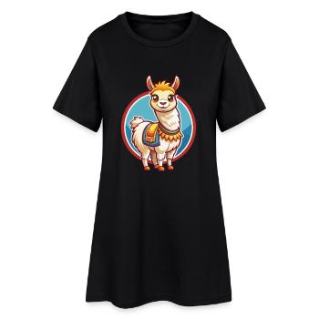 Lama mignon drôle Kawaii dessin animé Clipart animal de compagnie - Robe T-shirt Femme - noir - Devant