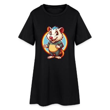 Opossum Drôle Kawaii Dessin animé Clipart Animal de compagnie - Robe T-shirt Femme - noir - Devant