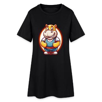 Nilpferd Niedlich Lustig Kawaii Cartoon Clipart Tier Haustier - Frauen T-Shirt-Kleid - Schwarz - Vorne