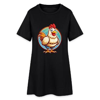 Poule mignon drôle Kawaii dessin animé Clipart animal de compagnie - Robe T-shirt Femme - noir - Devant