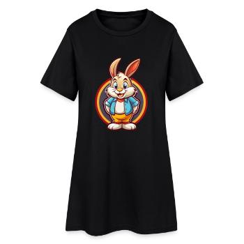Rabbit Funny Kawaii Cartoon Clipart Animal Pet - Women’s T-Shirt Dress - black - Front