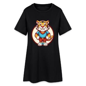 Tigre mignon drôle Kawaii dessin animé Clipart animal de compagnie - Robe T-shirt Femme - noir - Devant