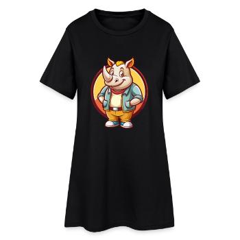 rhinocéros mignon drôle kawaii dessin animé clipart animal de compagnie - Robe T-shirt Femme - noir - Devant