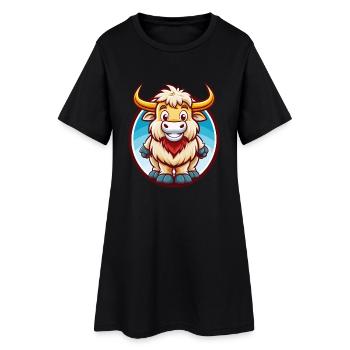 Yak mignon drôle Kawaii dessin animé Clipart animal de compagnie - Robe T-shirt Femme - noir - Devant