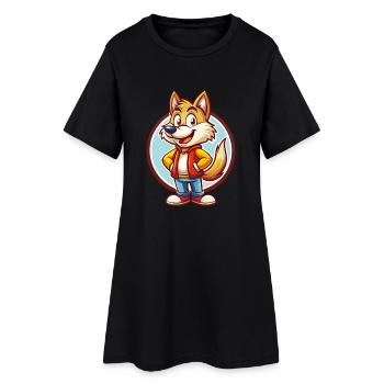 Wolf Cute Funny Kawaii Cartoon Clipart Animal Pet - Women’s T-Shirt Dress - black - Front