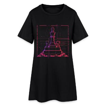 Schachfiguren Skizze Retrowave - Frauen T-Shirt-Kleid - Schwarz - Vorne