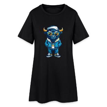 Bison Cool Dessin Animé Personnage Kawaii Clipart - Robe T-shirt Femme - noir - Devant