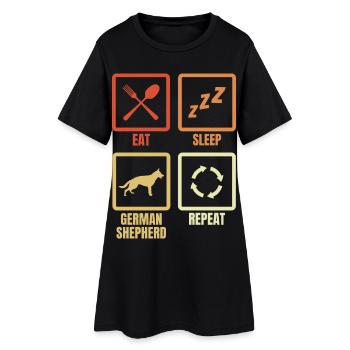 Essen Schlafen Schäferhund Wiederholen - Frauen T-Shirt-Kleid - Schwarz - Vorne