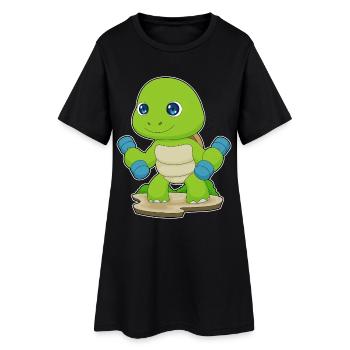 Tortue Bodybuilder Haltères Musculation - Robe T-shirt Femme - noir - Devant