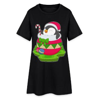 Penguin Christmas Candy Cane - Women’s T-Shirt Dress - black - Front