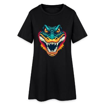 Crocodile Mignon Kawaii Dessin Animé Clipart Visage D’animal - Robe T-shirt Femme - noir - Devant