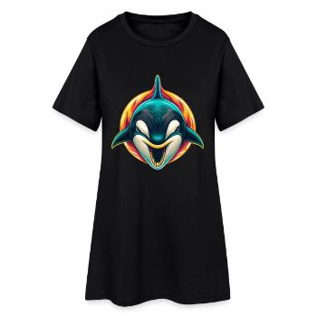 Orca mignon kawaii dessin animé Clipart visage d’animal - Robe T-shirt Femme - noir - Devant