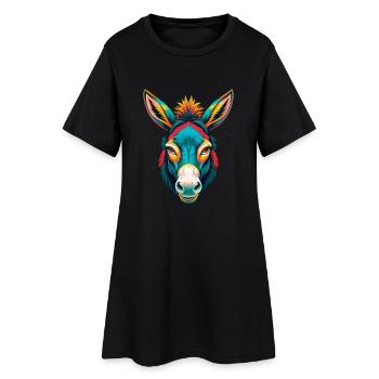 Esel Niedliches Kawaii Cartoon Clipart Tier Gesicht - Frauen T-Shirt-Kleid - Schwarz - Vorne