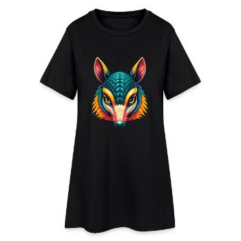 Gürteltier Niedliches Kawaii Cartoon Clipart Tier Gesicht - Frauen T-Shirt-Kleid - Schwarz - Vorne