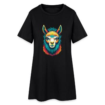 Alpaca Cute Kawaii Cartoon Clipart Animal Face - Women’s T-Shirt Dress - black - Front