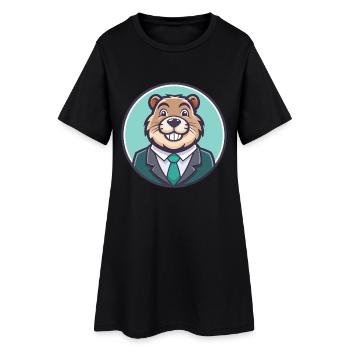 Biber Kawaii Cartoon Figur Tier Haustier Gesicht - Frauen T-Shirt-Kleid - Schwarz - Vorne
