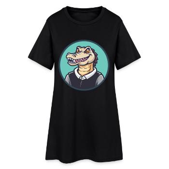 Crocodile Kawaii Dessin animé Personnage Animal Animal Visage - Robe T-shirt Femme - noir - Devant