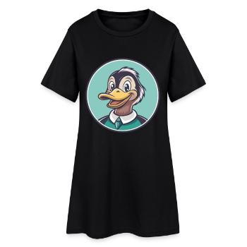 Canard Kawaii Dessin Animé Personnage Animal Animal Visage - Robe T-shirt Femme - noir - Devant